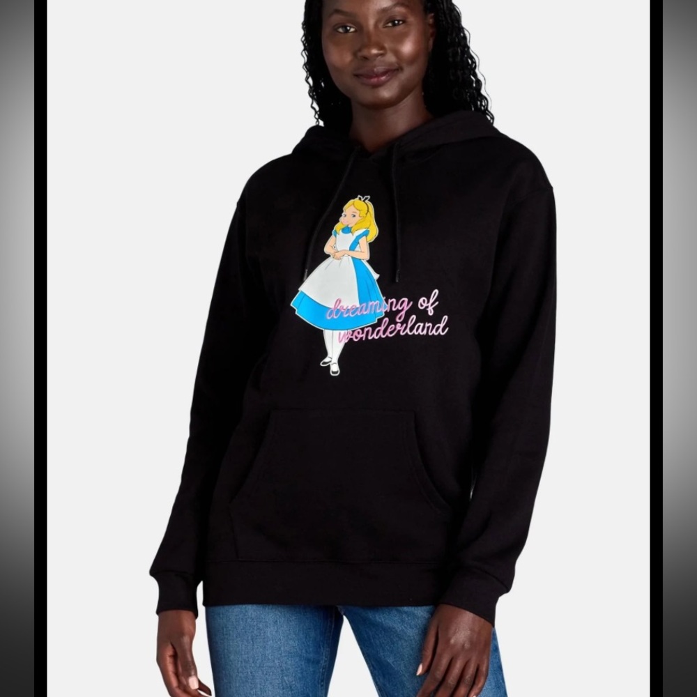 Disney Alice in Wonderland Black Graphic Embroidered Hoodie Womens Small
